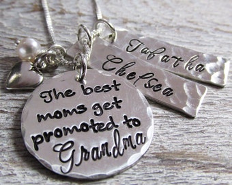 Gift for Grandma Necklace - The best moms get promoted - Custom Family Necklace with Names - Hand Stamped Jewelry - Personalized Necklace -