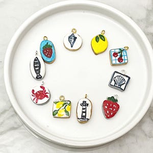 Handmade,  Handpainted Clay Charm, Colorful Charms, Summer Charms Shell, Lemon, Lighthouse