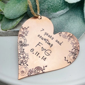 Personalized 7th Anniversary Copper Ornament: Winter Floral Decor