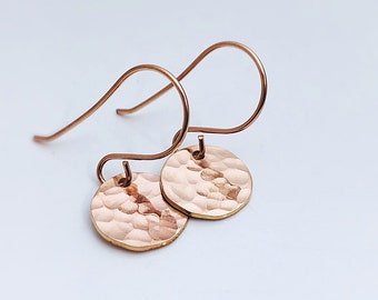 Rose Gold Disc Earrings -  hammered rose gold earrings -  Minimalist earrings - Gift for her - Everyday Earrings - Rose Gold Circle Earrings