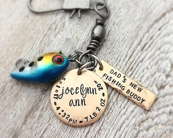 Personalized Father’s Day Gift for Dad with Birth Stats, Fishing Keychain, New Dad gift