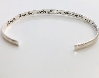 Mother of the Bride Gift from Groom - Mother of Bride Bracelet - Hidden Message Bracelet - Thank you for raising the woman of my dreams