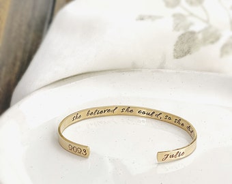 Graduation Gift, Class of 2024 Personalized Grad Present for Her, She believed she could cuff bracelet