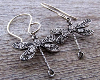 Dragonfly earrings  - silver earrings - Dragonfly jewelry