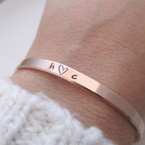 Valentine's Day Gift for her Initials Bracelet, minimalist jewelry skinny cuff stacking bracelet for wife, girlfriend image 1