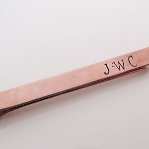 Personalized Copper Tie Clip - Men&#39;s Tie Bar - Monogramed Tie Clip - Hand Stamped Tie Clip - Copper Tie Bar