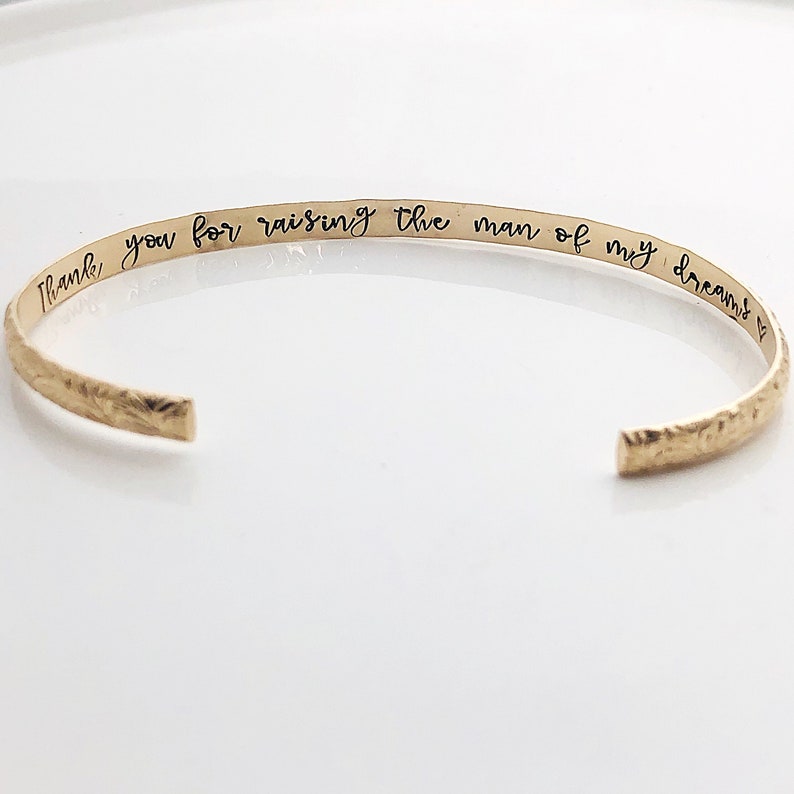 Mother of the Groom Gift Mother of Groom Bracelet Hidden Message Bracelet, Thank you for raising the man of my dreams, Gold filled image 4