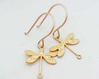 Dragonfly earrings  - gold earrings - Dragonfly jewelry - brass dragonflies - summer earrings - Insect jewelry - outdoor lover gift for her