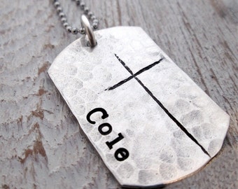 Personalized Necklace - Dog Tag Necklace- Cross Necklace -  Confirmation Gift Boy - First Communion Gift for boy