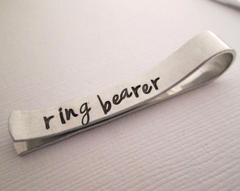 Personalized Ring Bearer Tie Bar - Short Tie Clip - Hand Stamped Tie Clip - Aluminum Tie Bar - Ring Bearer Gift