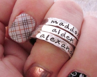 ONE Mothers Ring - Stacking Rings - Mothers Jewelry - Personalized Jewelry - Gift for Mom  - Name ring - Silver Stacking Ring