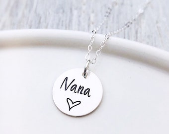 Nana Necklace - Mother's Day Gift for Nana - Name Necklace - Dainty Necklace - Gift for Mom - Sterling Silver Disk Necklace