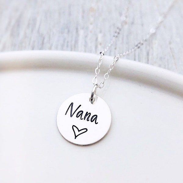 Nana Necklace - Mother's Day Gift for Nana - Name Necklace - Dainty Necklace - Gift for Mom - Sterling Silver Disk Necklace