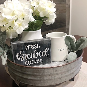 Tiered Tray Decor - Coffee Mini sign - Farmhouse Decor  - Shelf Sitter Sign - House Warming Gift - Rustic sign - Coffee Bar Sign