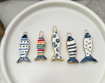 Handmade, Handpainted Clay Fish Charm, Colorful Charms, Add a charm for Necklaces, Summer Charms