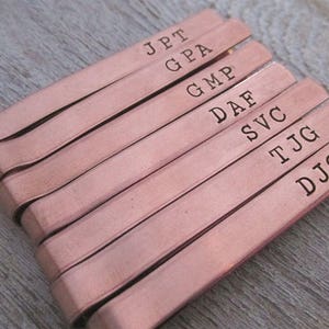 Set of 5 Personalized Copper Tie Clips - Hand Stamped Groomsmen Gift