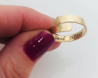 Adjustable Ring - Hidden Message Ring Gift for Best Friend, Soul Sister Ring, Best Friend Ring
