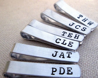 Groomsmen Gift Ideas - Personalized Men's Skinny Tie Bar - Monogramed Tie Clip - Custom Tie Bar for Guys - Guy Gifts for Wedding - Set of 5