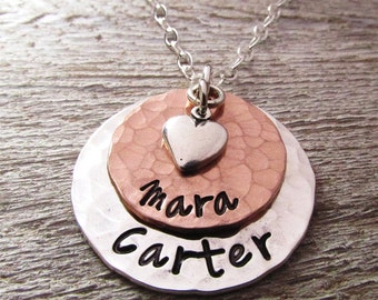 Rose Layered - Mom Necklace - hand stamped necklace - personalized necklace - mothers necklace