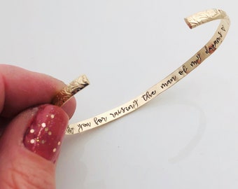 Cadeau pour la mère du marié - Bracelet pour la mère du marié - Bracelet à message caché, Merci d'avoir élevé l'homme de mes rêves, Gold filled