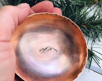 7th Anniversary Gift, Gift for Boyfriend,  Mountain Wedding Gift, Copper Gift, Ring Dish