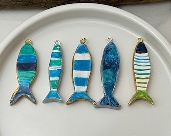 Handpainted Clay Fish Charm, Colorful Coastal Summer Charms,