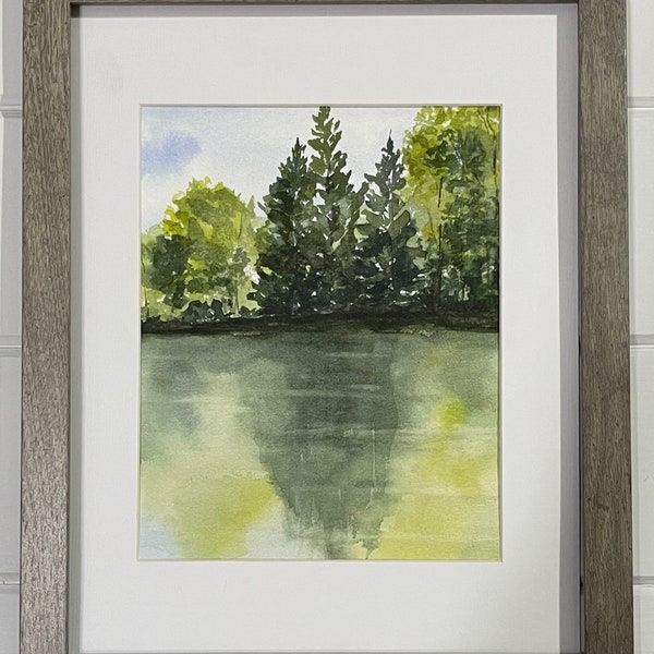 Reflections, Landscape Art Print, Lake Art, Lake House Decor, Watercolor Giclee Print, Forest Print, Ohio Art, Pond Wall Art