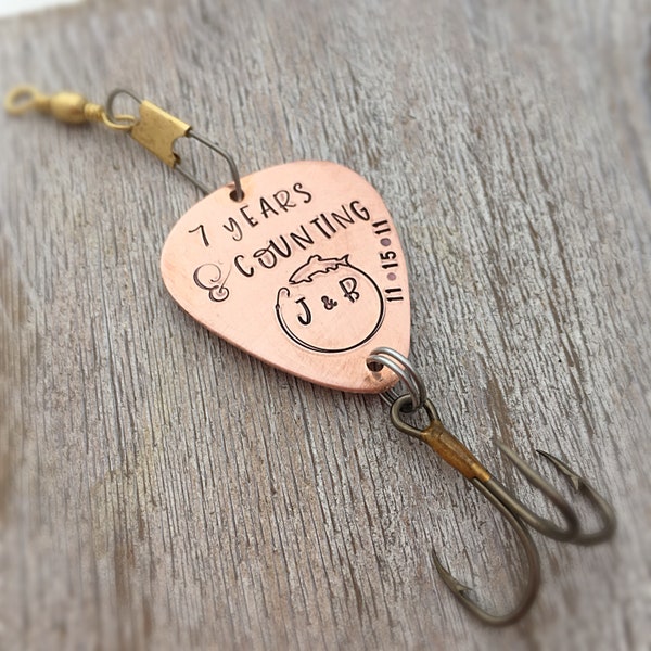 7th Anniversary Gift for husband - Copper Anniversary - Personalized Fishing Lure - Personalized Gift for Him - 7 years and counting