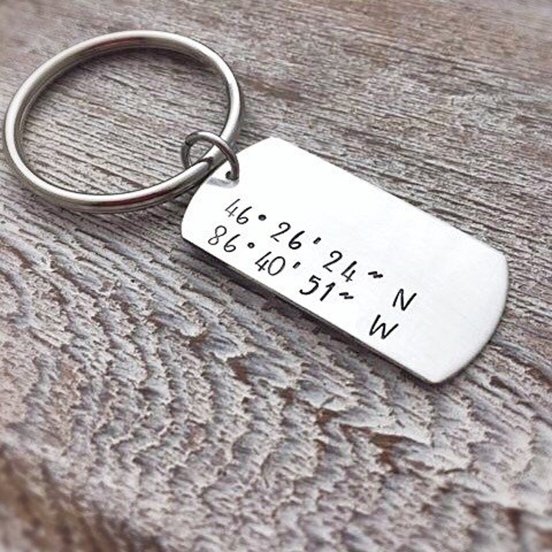 Coordinate Keychain Anniversary Gift for Him Latitude and Longitude