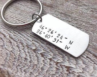 Coordinate Keychain - Anniversary Gift for Him - Latitude and Longitude Keychain - Custom Coordinates, Graduation gift, location