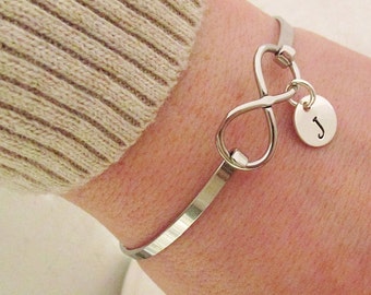 Infinity Bracelet - Personalized Bracelet - Hand Stamped Bangle Bracelet - Bridesmaid Bracelet
