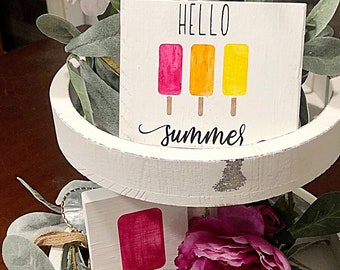 Summer Tiered Tray Decor - summer mini sign - Farmhouse Decor - Farmhouse Summer Signs - Shelf Sitter - Popsicle Decor