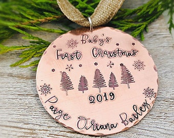 Custom Baby's First Christmas Ornament - Personalized Christmas Ornament - Copper Ornament - New Baby Gift - Rustic Holiday Decor