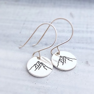 Mountain Earrings - Sterling Silver Disc Earrings - Mountain Jewelry - Wilderness Jewelry Gift for Her