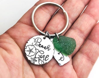Beach Girl Keychain - Personalized Keychain - Personalized Gift for Her - Initial - Beach Lover Gift - Beach Glass Keychain - Lake Erie Gift