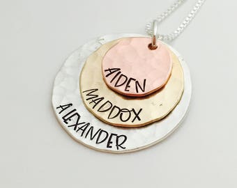 Mom Jewelry - Stacked Love - mixed metal personalized  mothers necklace - Personalized Necklace - Gift for Grandma - Custom name necklace