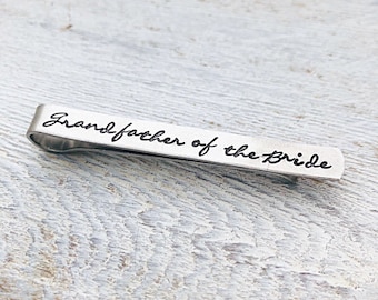 Grandfather of the Bride Tie Clip - Grandfather of the Bride Gift -  Script Tie Clips - Wedding Party Gifts - Tie Bars -