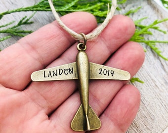 Custom Baby's First Christmas Ornament - Small Personalized Christmas Ornament - Airplane Ornament - New Baby Gift - Personalized Ornament