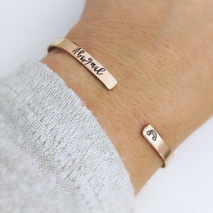 Rainbow Baby Gift - Cuff Bracelet - Rose Gold filled cuff bracelet  - hand stamped jewelry - skinny cuff - Reverse Cuff Bracelets - New Baby