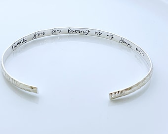 Handmade Mother's Day gift for Step Mom or Bonus Mom, Hidden Message Bracelet, Thank you for loving us as your own bracelet, Cuff Bracelet