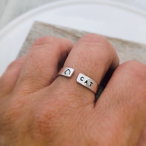 Personalized Cat Ring - Silver Dainty  Ring - Custom Ring - Wrap Ring - Cat Memorial Jewelry - Loss of Cat - Kitty ring