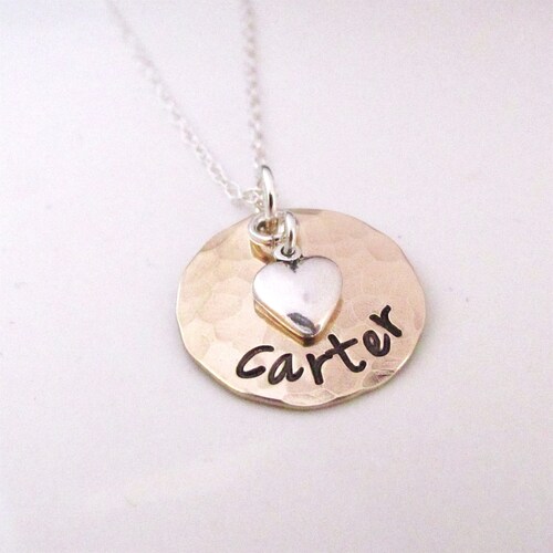 Heart Mom Necklace Hand Stamped 