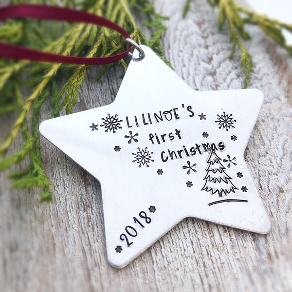 Baby's First Christmas Ornament - Personalized Christmas Ornament - Christmas Tree Ornament - Star Ornaments - New Baby Gift