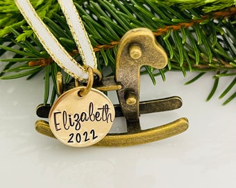 Personalized Baby's First Christmas Ornament: Rustic Rocking Horse Decor