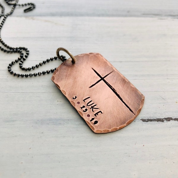 Personalized Gift - Dog Tag Necklace- Cross Necklace -  Confirmation Gift Boy - First Communion Gift for boy - Godfather Gift - Baptism Gift