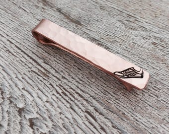 Runner Gift for him Birthday - Copper Tie Clip - Hammer Copper Tie Bar - Running Shoe - Cross Country Gift - Track Coach gift