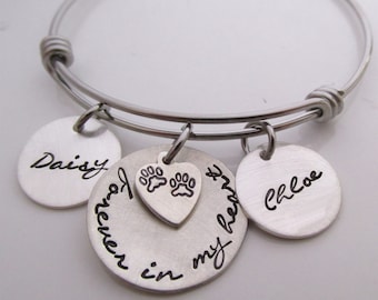 Pets Memorial Bracelet Gift - Forever in my Heart Bracelet - Dog Remembrance for two dogs - Pet Loss