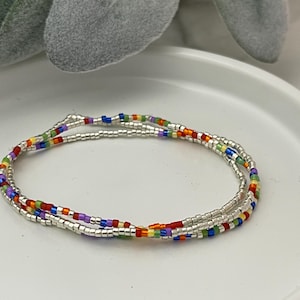 Tiny Beaded Bracelets, Rainbow Bracelet, Dainty Subtle Colorful Jewelry for Her, Summer Bracelet Stack, LGBTQ Pride