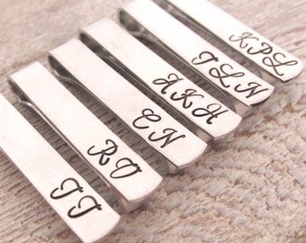 Groomsmen Gift -  Set of 6 Tie Bar -Personalized  Tie Bar - Monogramed Tie Clip - Aluminum Tie Bar - Skinny Tie Clip - Custom Groomsman