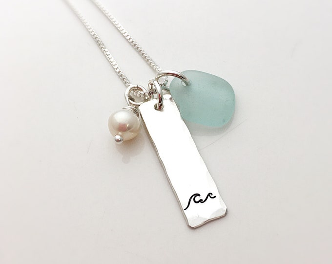 Wave Necklace - Summer Jewelry Gift for Her - Seafoam Beach Glass Necklace - Sea Glass - Wave Jewelry - Beach Wedding - Bridesmaid Gift